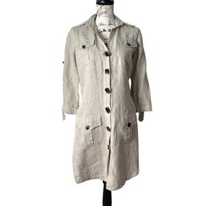 Olga Lucia Cortes Women Shirt Dress Button-Up Roll Tab Sleeve Linen Beige Size S
